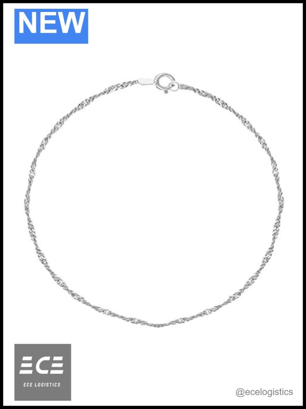 925 Sterling Silver Singapore Chain Anklet 11 Inch Twisted Sparkle